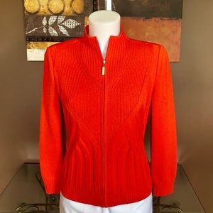 St John (YL) Orange Zip Up Orange Cardigan Size P